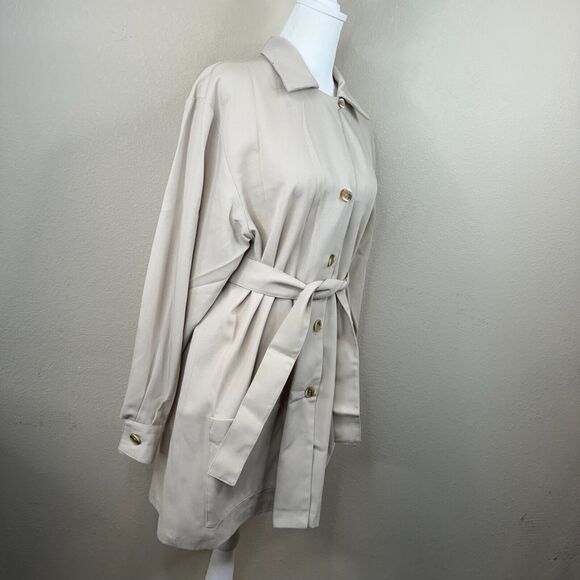 Ego Women's Button‎ Front Trench Coat Tie Waist Long Sleeve Gray - Picture 8 of 15